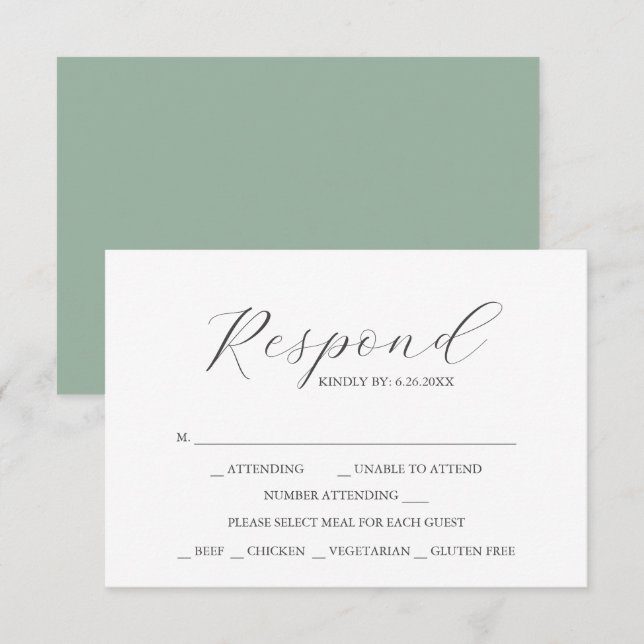 Sage Green with Meal Choice RSVP Cards (Front/Back)