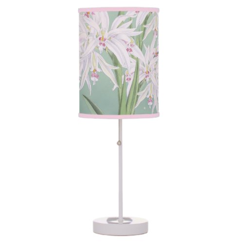 Sage Green with Pink Watercolor Flowers  Table Lamp
