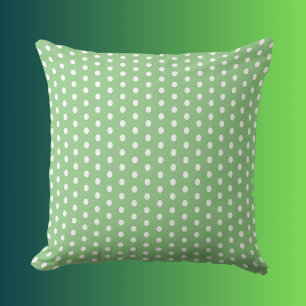 Sage Green with Polka Dots white Throw Pillow