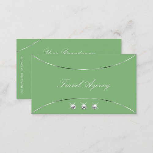 Sage Green with Silver Decor and Sparkle Diamonds Business Card