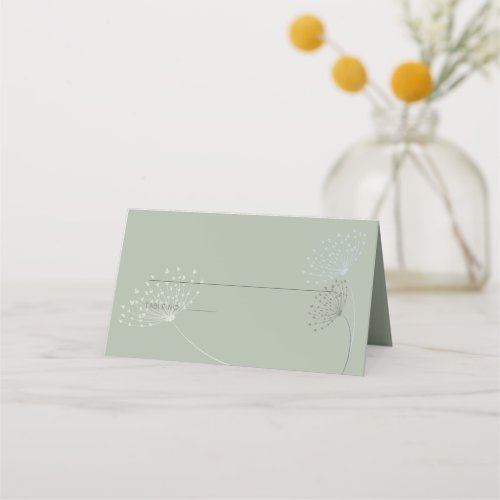 Sage Green  With Simple Doodle Flowers Place Card