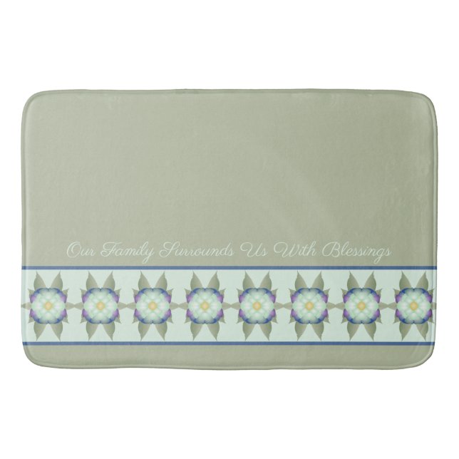 Sage Green With Teal Blue Bath Mat (Front)