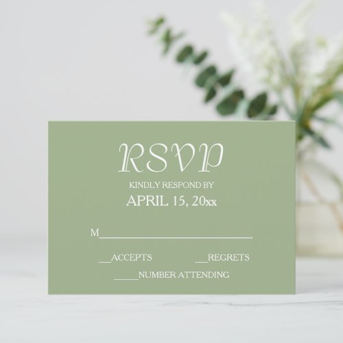 Sage Green with White Lettering Wedding RSVP Card