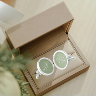 Sage Green with White Stylized Monogram Cufflinks