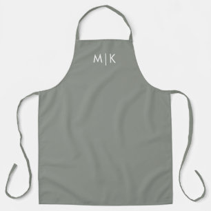 Sage Green with White Text   Modern Monogram Apron