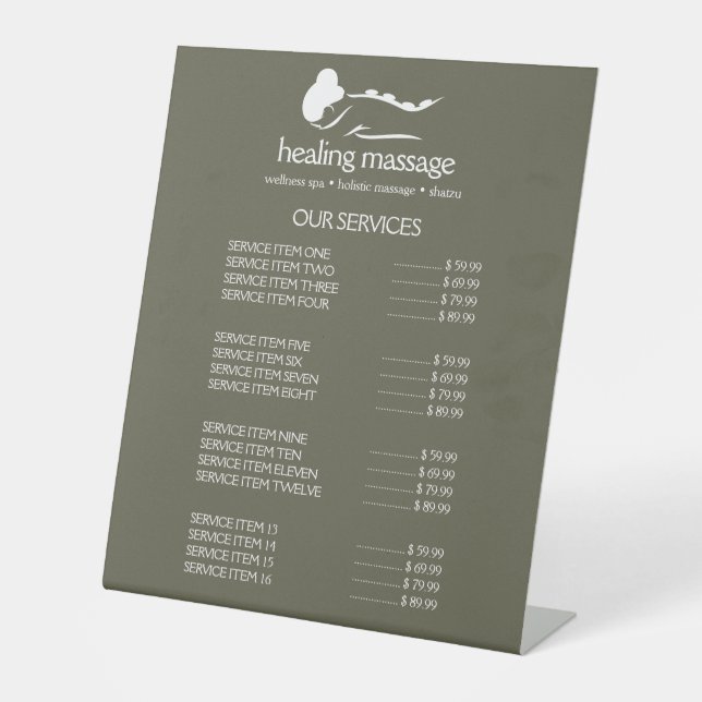 SAGE GREEN WOMAN STONE MASSAGE  Wellness Day Spa Pedestal Sign (Front)