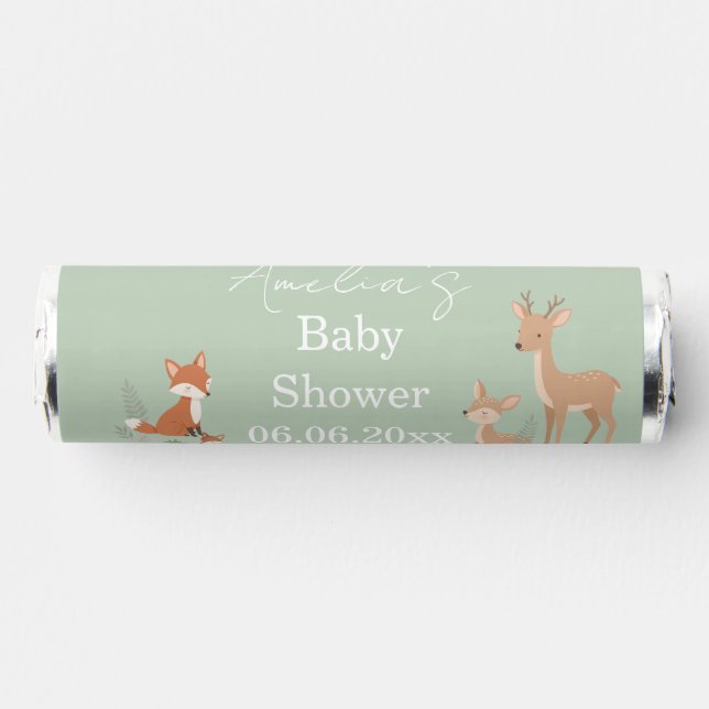 Sage Green Woodland Animal Baby Shower  Breath Savers® Mints (Front)