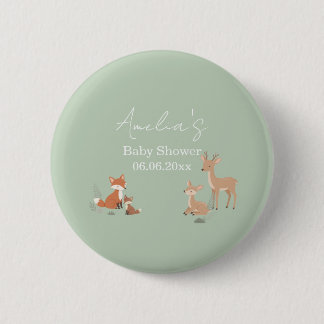 Sage Green Woodland Animal Baby Shower  Button
