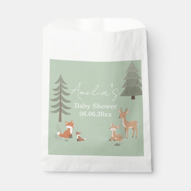 Sage Green Woodland Animal Baby Shower  Favor Bag (Front)