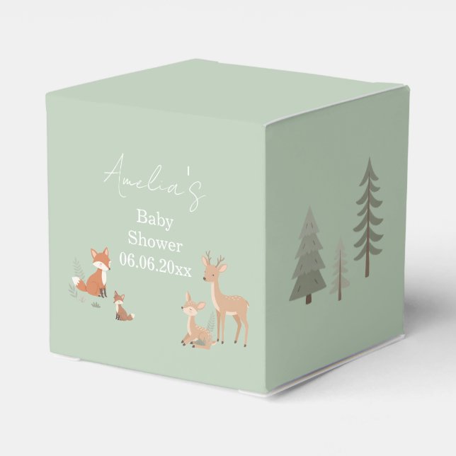 Sage Green Woodland Animal Baby Shower  Favor Boxes (Back Side)