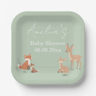 Sage Green Woodland Animal Baby Shower  Paper Plates