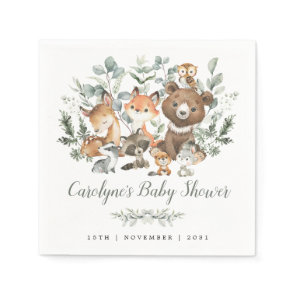 Sage Green Woodland Animals Eucalyptus Baby Shower Napkins