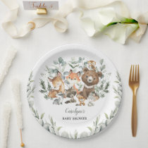 Sage Green Woodland Animals Eucalyptus Baby Shower Paper Plates