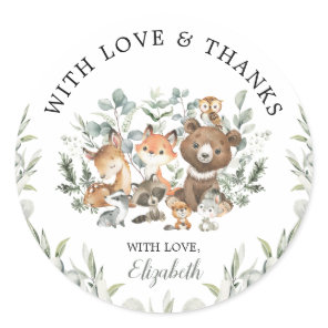 Sage Green Woodland Animals Eucalyptus Thank You Classic Round Sticker