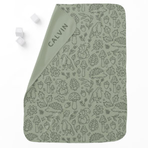 Sage Green Woodland Animals Fall Forest Kids Name Baby Blanket