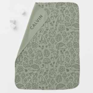 Sage Green Woodland Animals Fall Forest Kids Name Baby Blanket