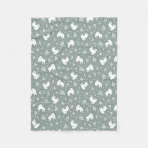 Sage Green Woodland Baby Bears Fleece Blanket