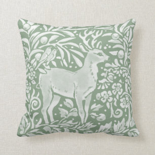 Sage Green Woodland Deer Bird Nature Throw Pillow