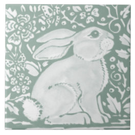Sage Green Woodland Rabbit Forest Animal Cute Ceramic Tile