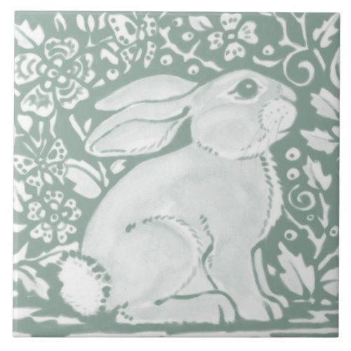Sage Green Woodland Rabbit Forest Animal Cute Ceramic Tile