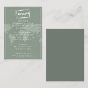 Sage Green World Map Destination Wedding Details Enclosure Card