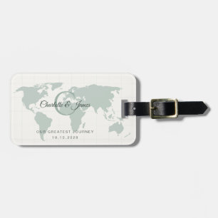 Sage Green World Map Destination Wedding Favor Luggage Tag