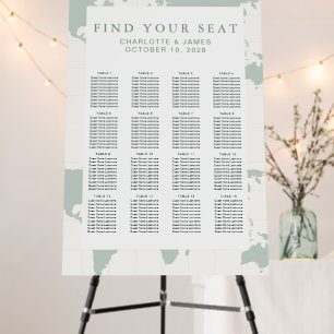 Sage Green World Map Wedding Seating Chart Sign