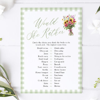Sage Green Would She Rather Bridal Shower Game Invitation