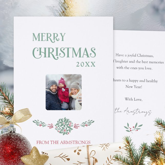 Sage Green Wreath Christmas Photo Modern Minimal Letterpress Photo Cards (Sage Green Wreath Christmas Photo Modern Minimal Letterpress Cards ©Susanne Sachers - Sunny Mind 🌞)