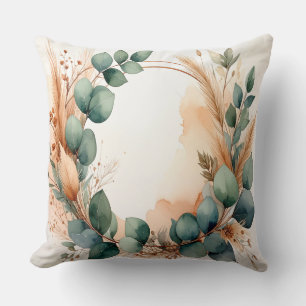Sage Green Wreath Dried Flowers Pampas Grass Throw Pillow
