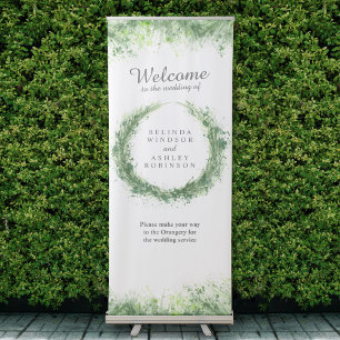 Sage Green wreath watercolor art welcome banner