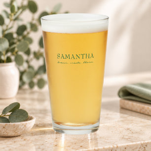 Sage Green Writing Name Positive Quote Glass
