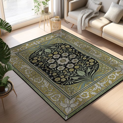 Sage Green Yellow Anemone Hepatica Floral Rug