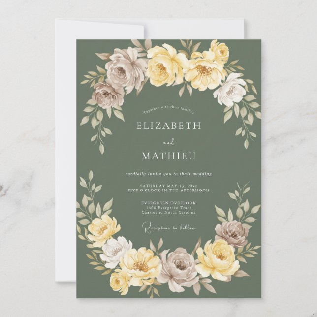 Sage Green Yellow Botanical Wedding Invitation (Front)