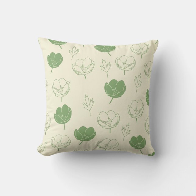 Sage Green & Yellow Floral Throw Pillow (Front)
