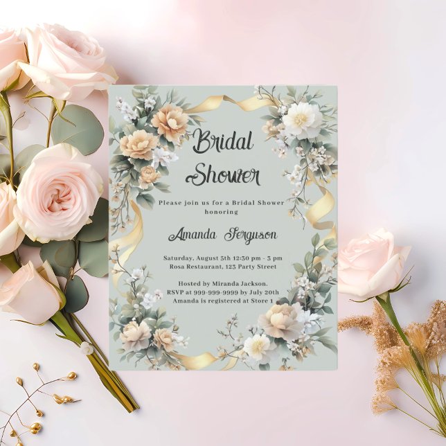 Sage green yellow florals Bridal Shower invitation (Creator Uploaded)