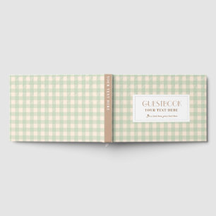 Sage green yellow pale light green gingham plaid foil guest book