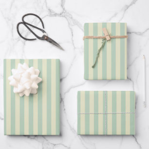 Sage Green & Yellow Stripes Wrapping Paper Sheets