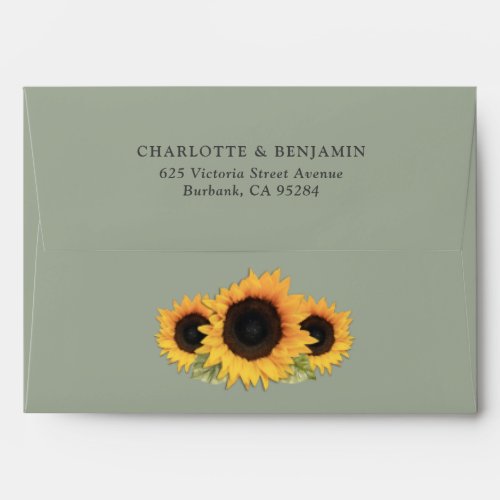 Sage Green Yellow Sunflower Wedding Return Address Envelope