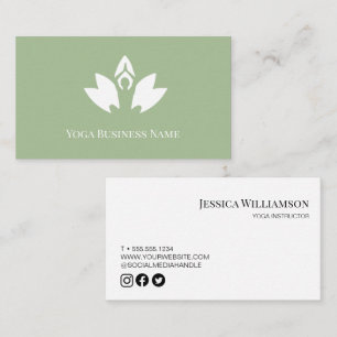 Sage green Yoga Lotus Flower Customizable Business Card