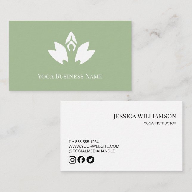 Sage green Yoga Lotus Flower Customizable Business Card (Front/Back)