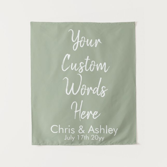 Sage Green Your Custom Words Wedding Backdrop Prop (Front)