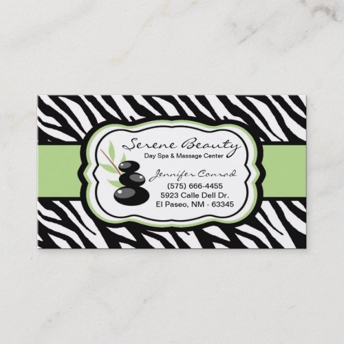 Sage Green Zebra Spa Hot Stones Business Card