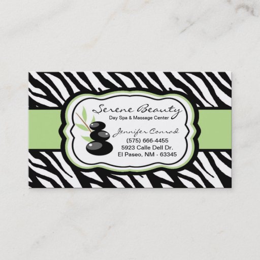 Customizable Sage Green Zebra Spa Hot Stones Business Card
