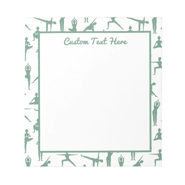 Sage Green Zen Yoga Poses Pattern Personalized Notepad (Front)
