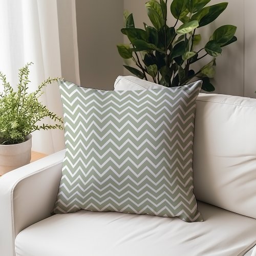 Sage Green Zigzag Chevron Pattern Throw Pillow