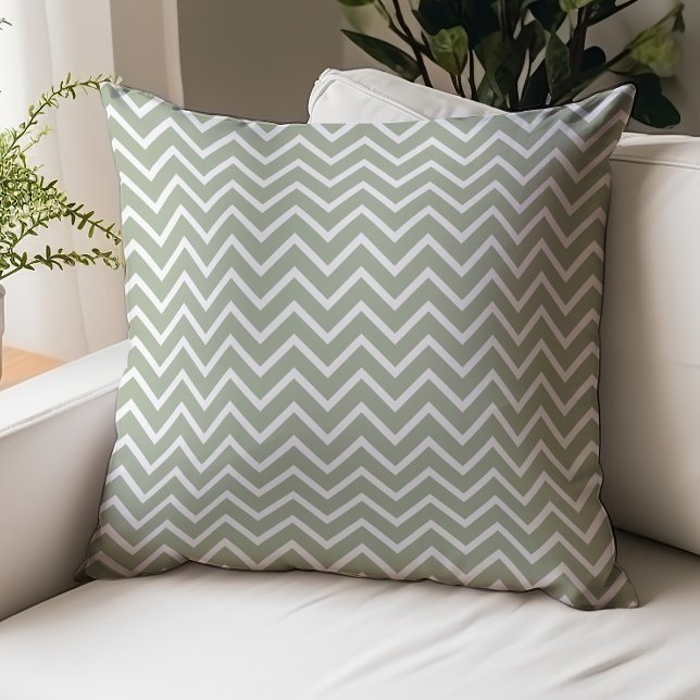 Sage Green Zigzag Chevron Pattern Throw Pillow (Creator Uploaded)