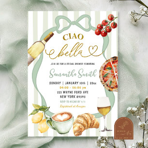 Sage GreenCoquette Stripes Italy Ciao Bella Bridal Invitation