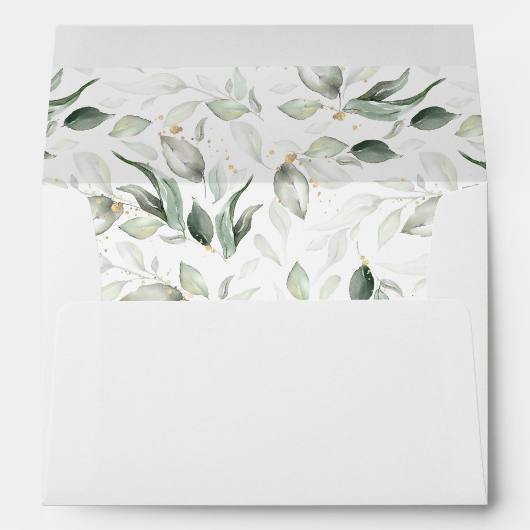 Sage Greenery and Gold Foliage Elegant Envelope | Zazzle