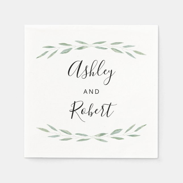 Sage Greenery Botanical Napkin, Wedding Reception Napkins (Front)